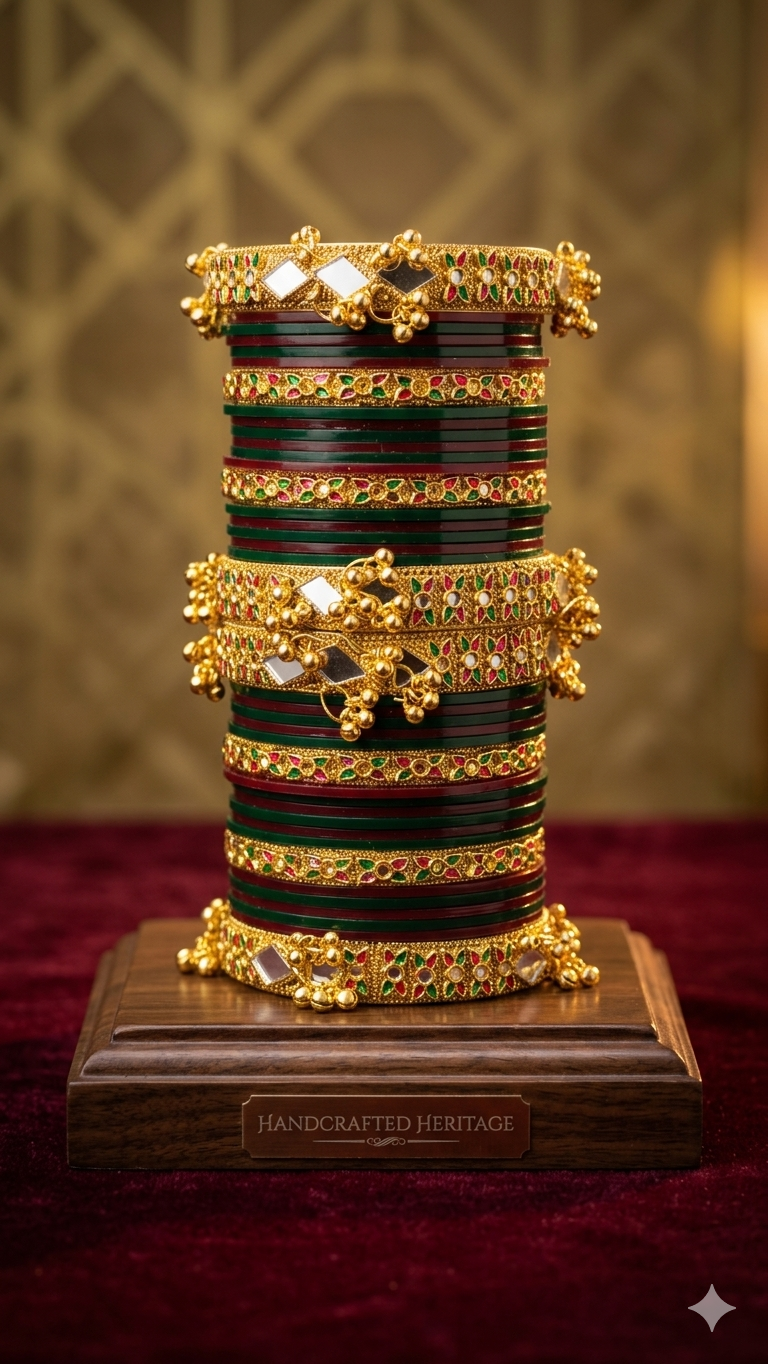 Traditional Handcrafted Maroon & Green Meenakari Bangle Set with Mirror Work for Women
