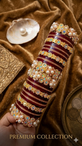 Royal Maroon Bridal Chooda Set with Floral Embellishments and Pearls – Premium Collection