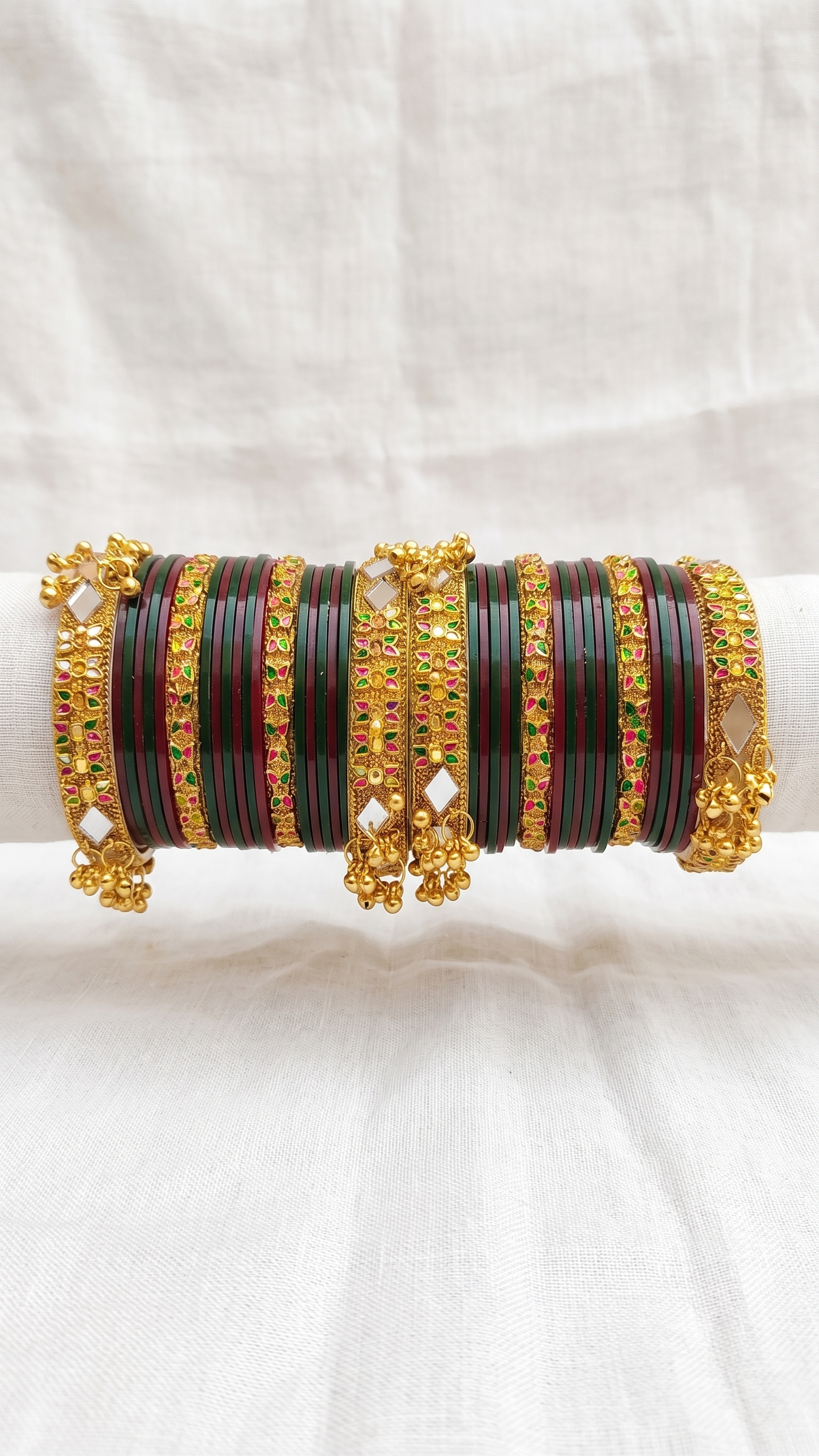 Traditional Handcrafted Maroon & Green Meenakari Bangle Set with Mirror Work for Women