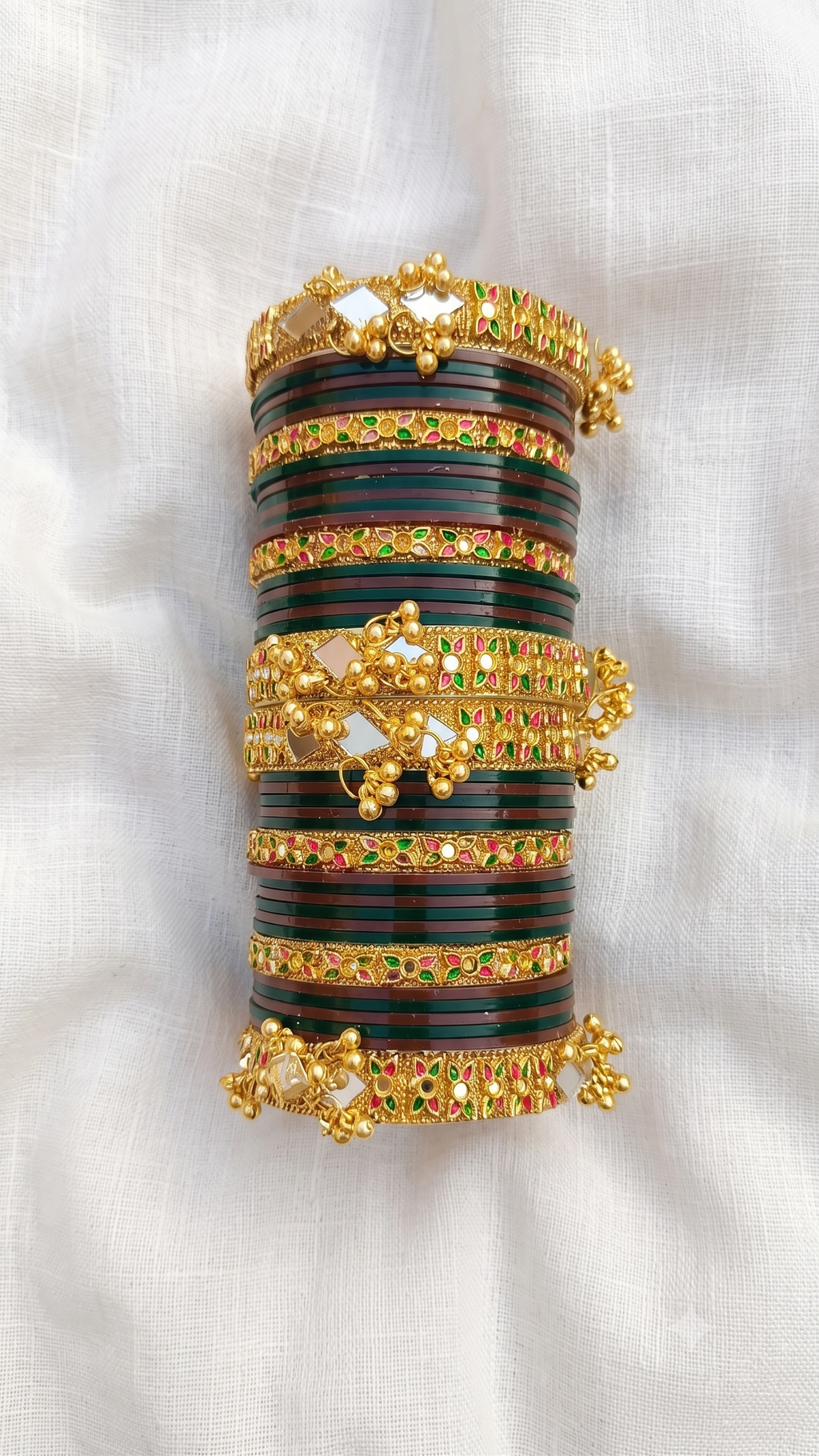 Traditional Handcrafted Maroon & Green Meenakari Bangle Set with Mirror Work for Women