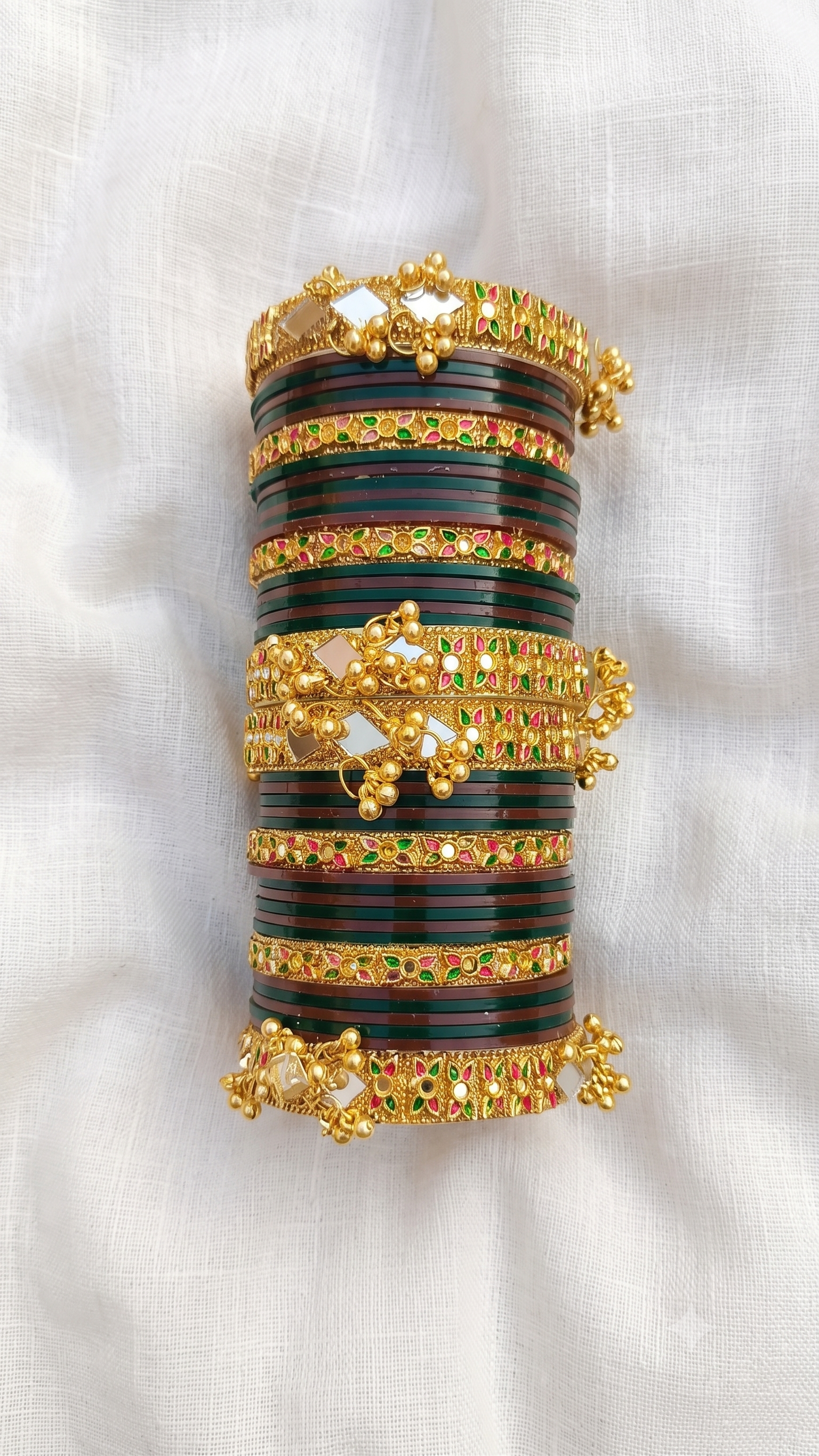 Traditional Handcrafted Maroon & Green Meenakari Bangle Set with Mirror Work for Women