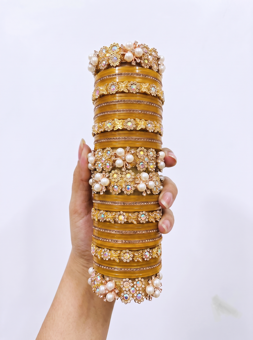 Indian Wedding Bangle Set - Maroon & Emerald Green Choura with Gold Kundan Work