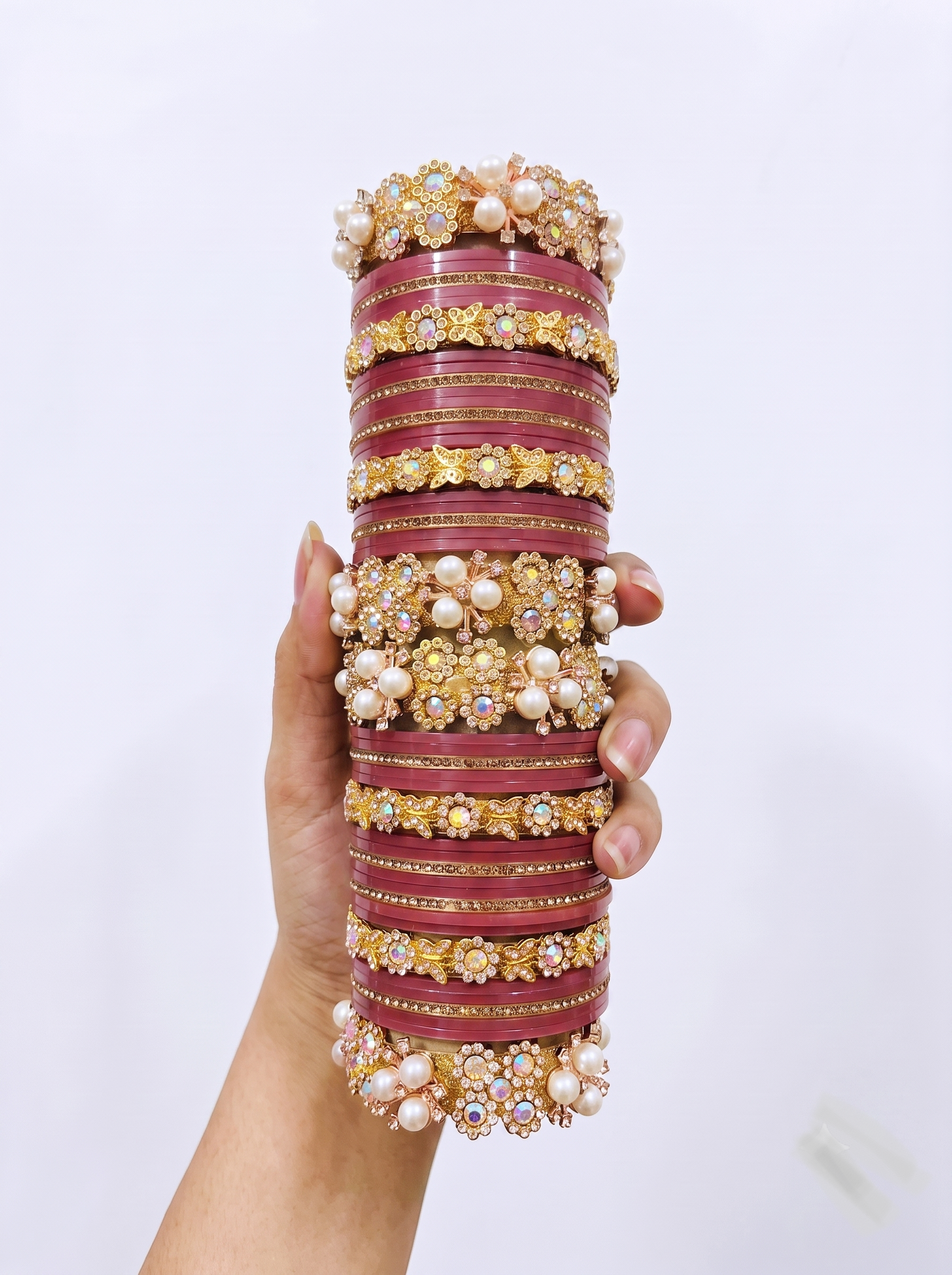 Indian Wedding Bangle Set - Maroon & Emerald Green Choura with Gold Kundan Work